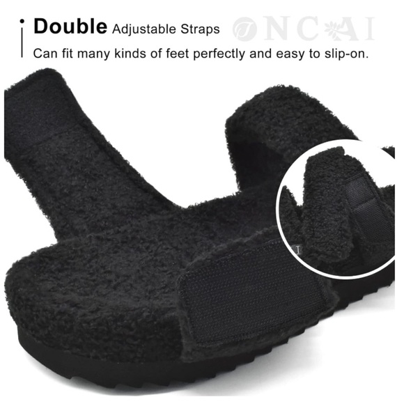 Sherpa Faux Fur Slide w/ Memory Foam Footbed & Rubber Soles House Shoes/Slides🖤 - Picture 3 of 9